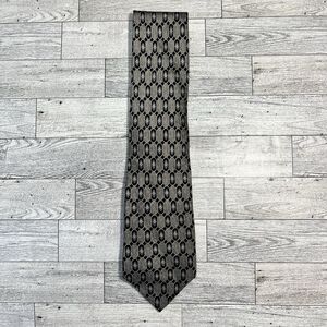 Oscar De La Renta 100% Silk Tie Geometric Design Men's 90s Vintage Black/Tan